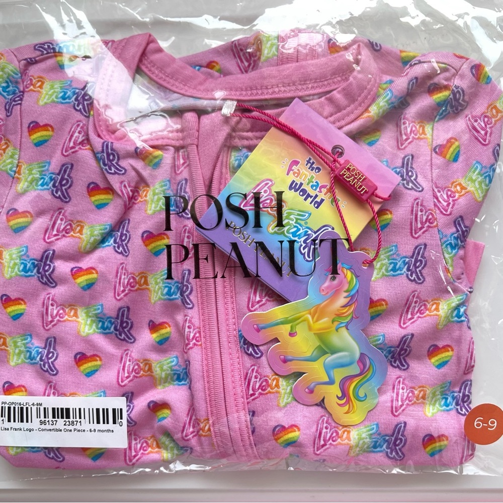 Posh Peanut x Lisa Frank Logo Convertible One Piece 6-9 Months 💖